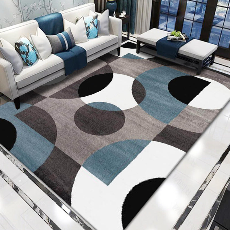 Retro Circles Living Room Rug, Teal shown in a room setting