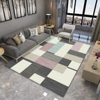 Block Patchwork Living Room Rug, Blush shown in a room setting