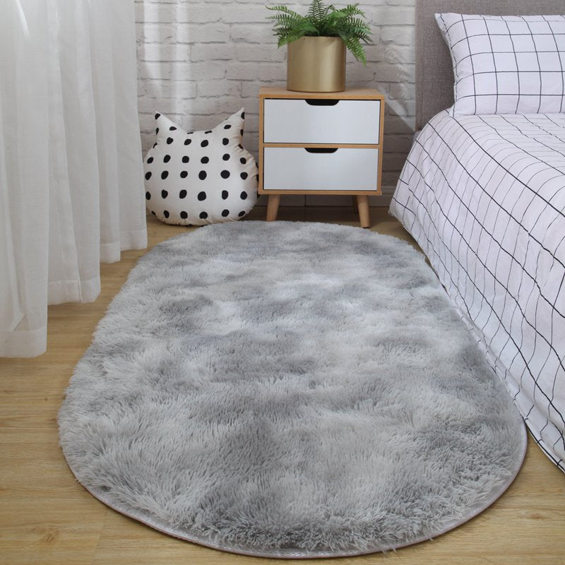 Plain Oval Bedside Rug Light Grey, Pink Purple, Dark Grey, Pink, Beige, Khaki, Brown, Cyan shown in a room setting