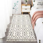 Moroccan Grid Living Room Rug, Black White Rug shown in a room setting