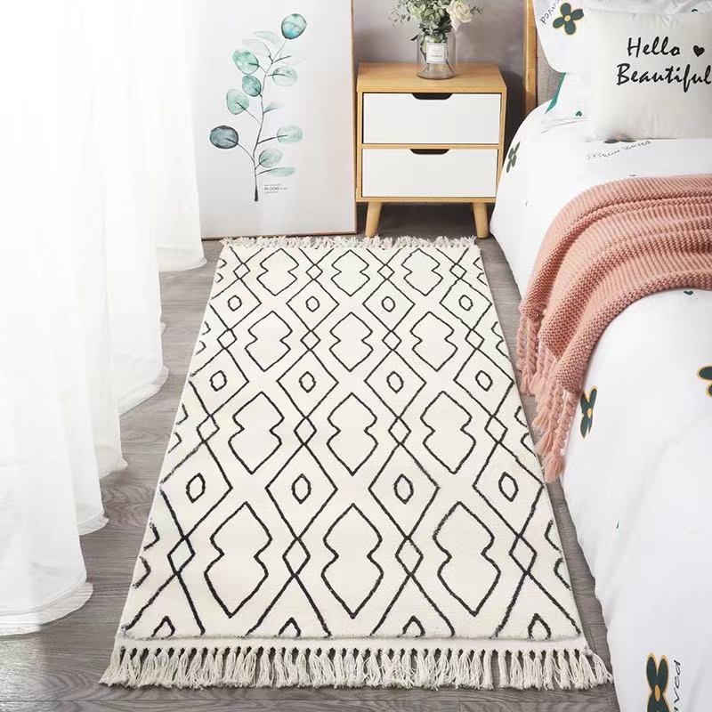 Moroccan Grid Living Room Rug, Black White Rug shown in a room setting