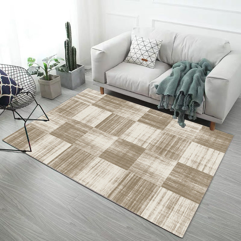 Checkerboard Block Living Room Rug, Beige shown in a room setting