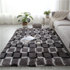 Shaggy Check Tile Retro Rug, Grey shown in a room setting
