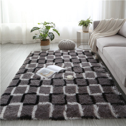 Shaggy Check Tile Retro Rug, Grey shown in a room setting