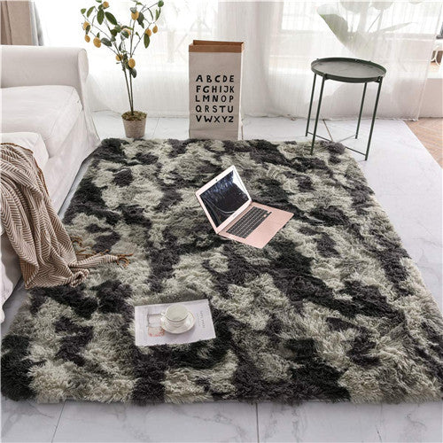 Shaggy Camouflage Hallway Rug, Black & Ivory shown in a room setting