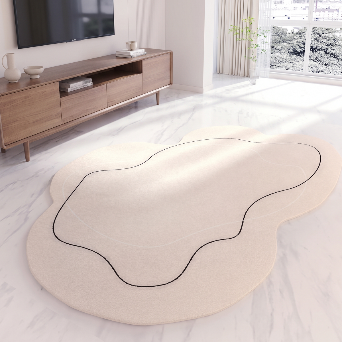 Organic Freeform Cashmere Style Rug, Creamy White lifestyle photo B