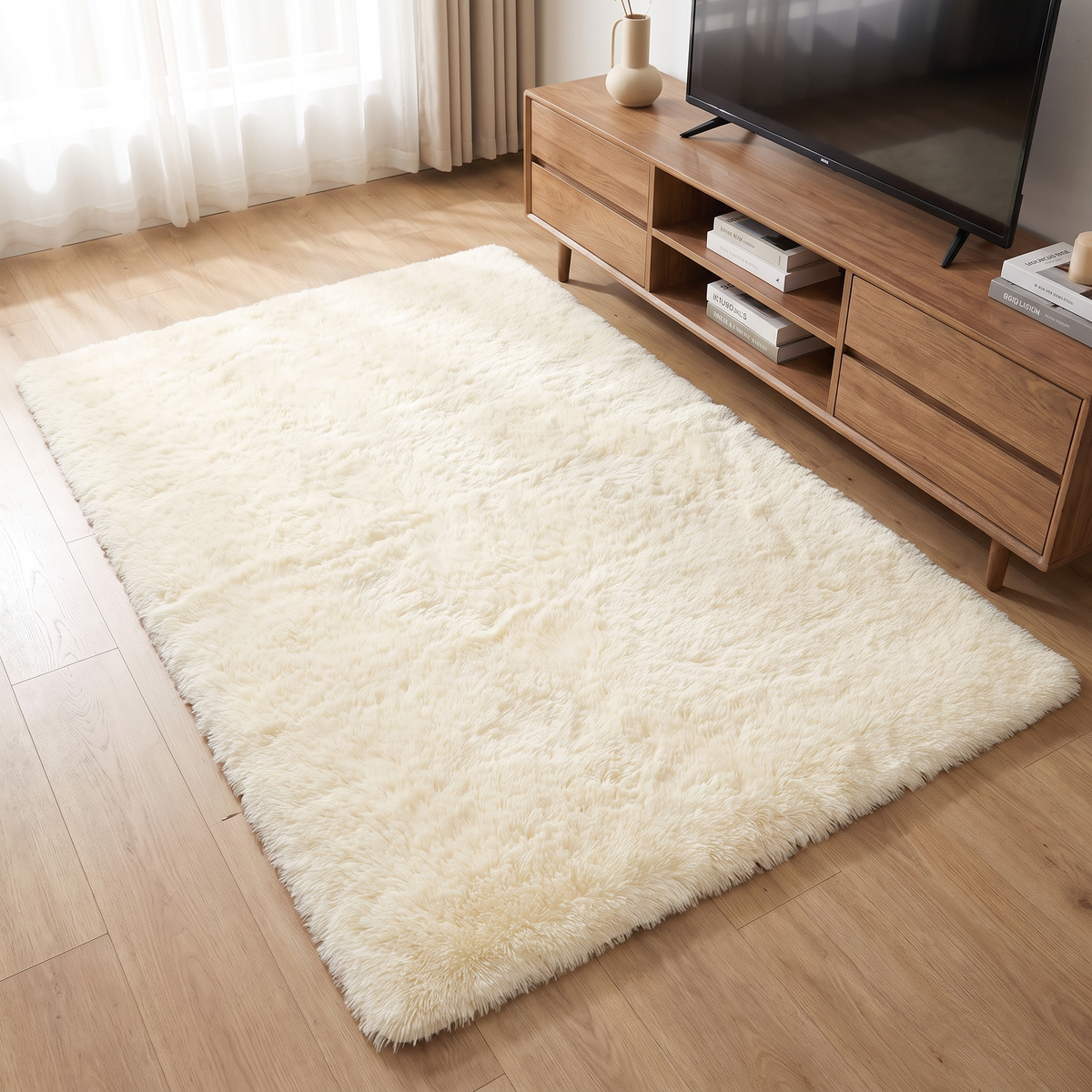 Solid Beige Japanese Style Living Room Rug lifestyle photo B