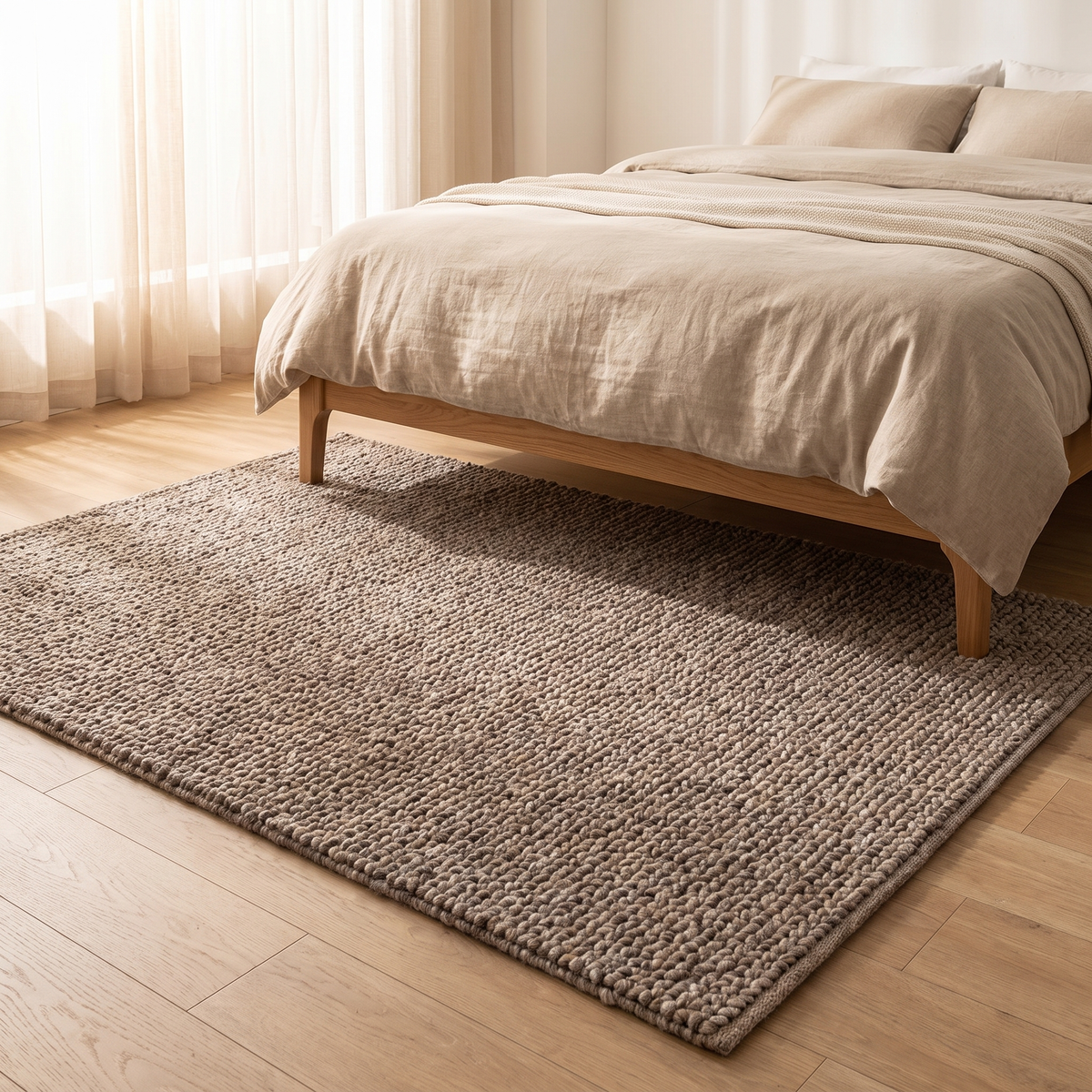 Chunky Woven Nordic Bedroom Rug, Taupe lifestyle photo A