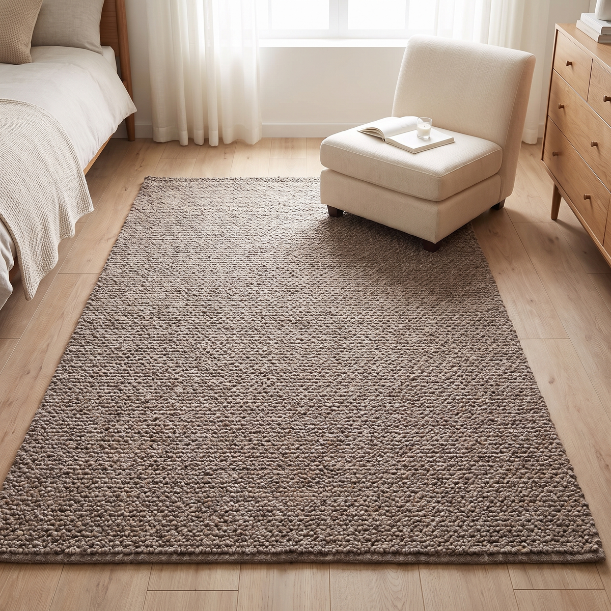 Chunky Woven Nordic Bedroom Rug, Taupe lifestyle photo B