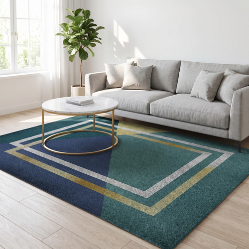 Art Deco Diamond Living Room Rug, Navy lifestyle photo A