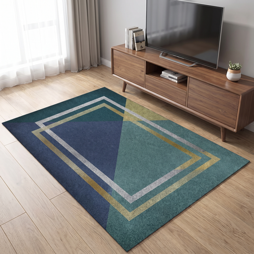 Art Deco Diamond Living Room Rug, Navy lifestyle photo B
