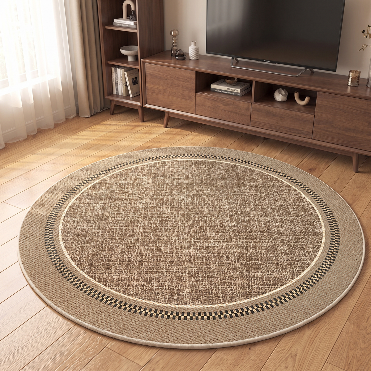 Woven Natural Round Living Room Rug lifestyle photo B