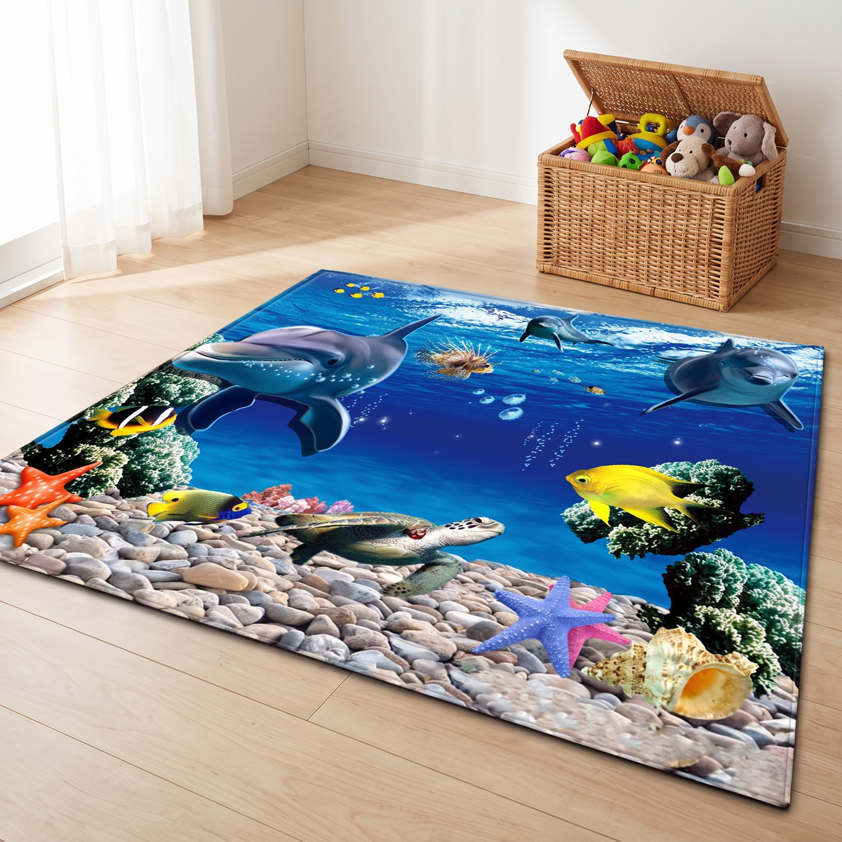 Ocean Print Kids Room Accent Rug lifestyle photo B
