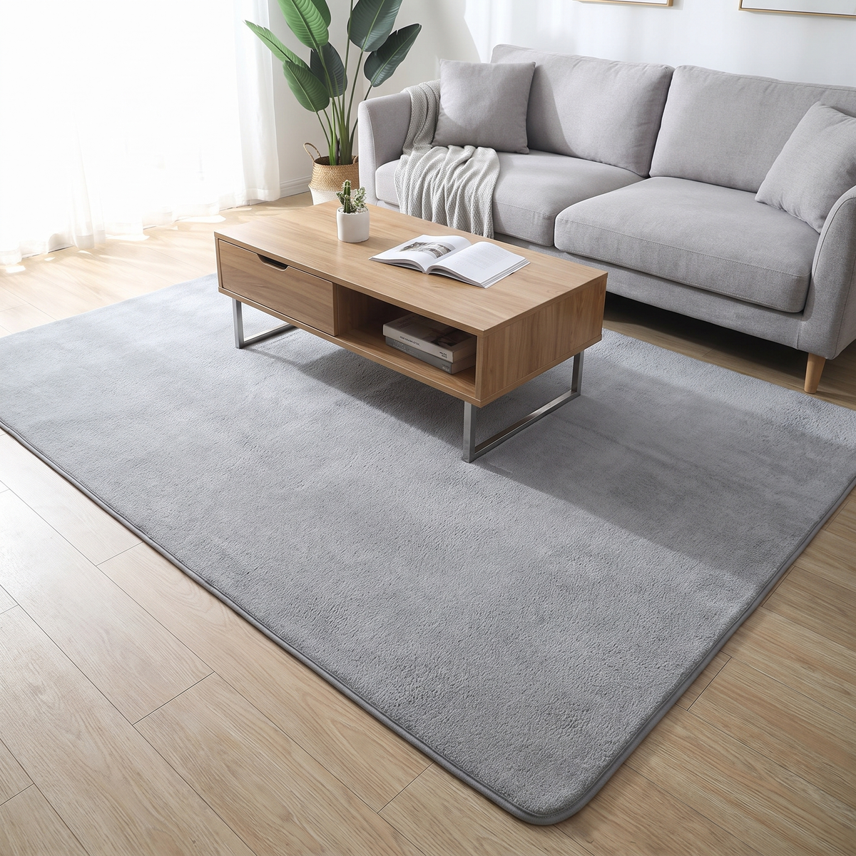 Coral Fleece Modern Simplicity Rug, Light Grey lifestyle photo A