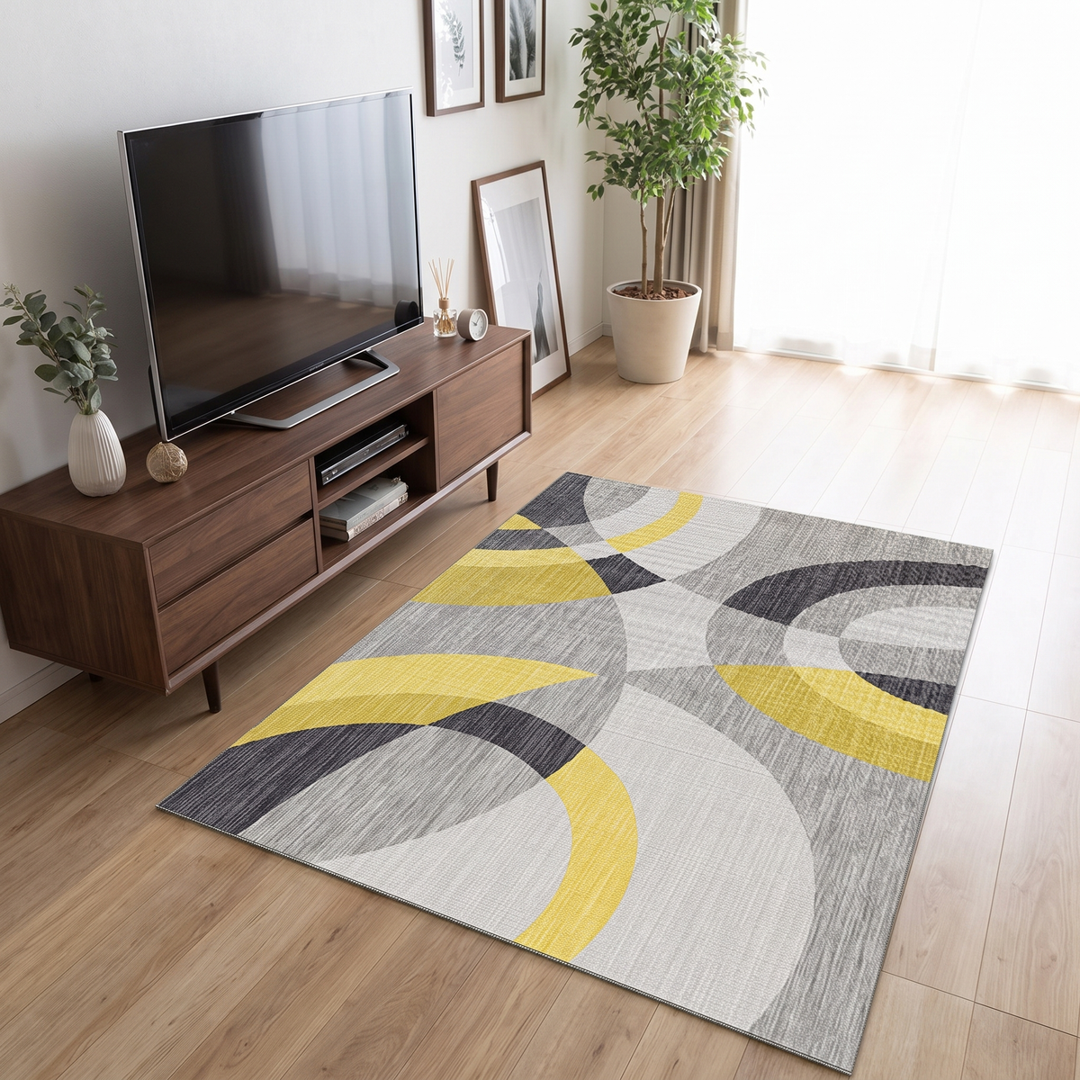 Overlapping Arc Rug, Mustard Grey lifestyle photo B