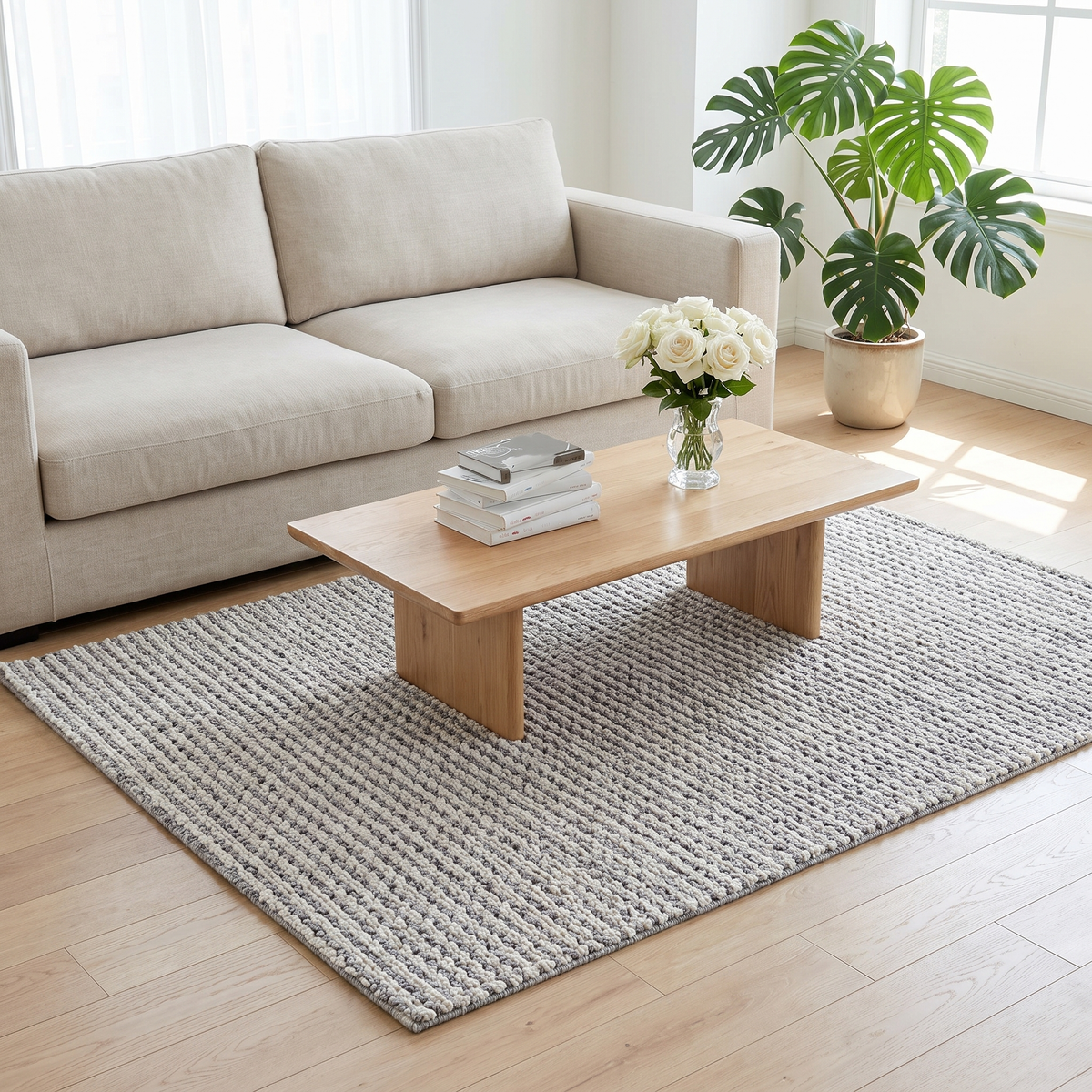 Striped Weave Nordic Living Room Rug, Grey lifestyle photo A