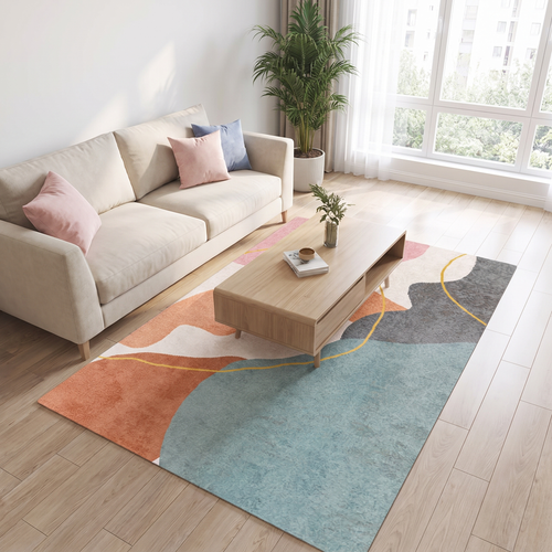 Abstract Organic Block Living Room Rug, Terracotta lifestyle photo A