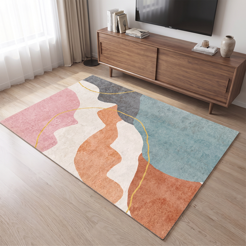 Abstract Organic Block Living Room Rug, Terracotta lifestyle photo B