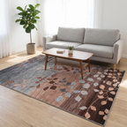 Botanical Leaf Living Room Rug, Grey-Brown lifestyle photo A