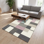 Block Patchwork Living Room Rug, Blush lifestyle photo A