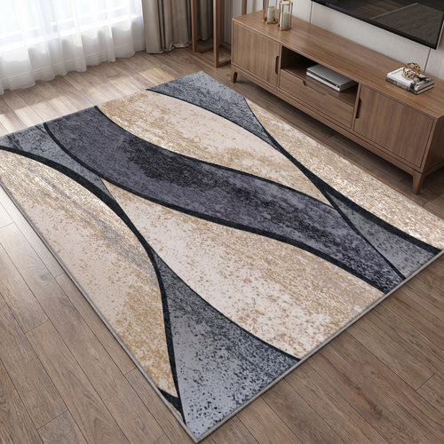 Abstract Wave Living Room Rug, Gold lifestyle photo B