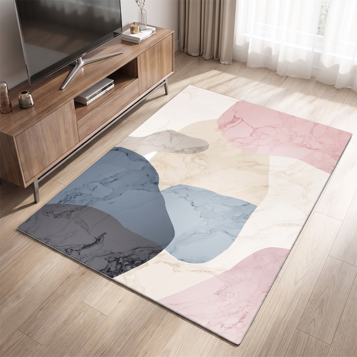 Marble Terrazzo Living Room Rug, Blush lifestyle photo B