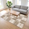 Checkerboard Block Living Room Rug, Beige lifestyle photo A