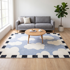 Cloud Print Square Living Room Rug, Sky Blue lifestyle photo A