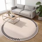 Checker Border Round Living Room Rug lifestyle photo A
