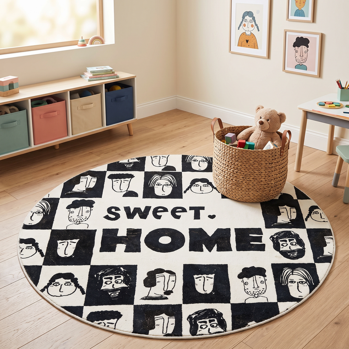 Cartoon Kids Playroom Round Rug lifestyle photo B