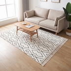 Moroccan Grid Living Room Rug, Black White Rug lifestyle photo A