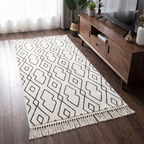 Moroccan Grid Living Room Rug, Black White Rug lifestyle photo B
