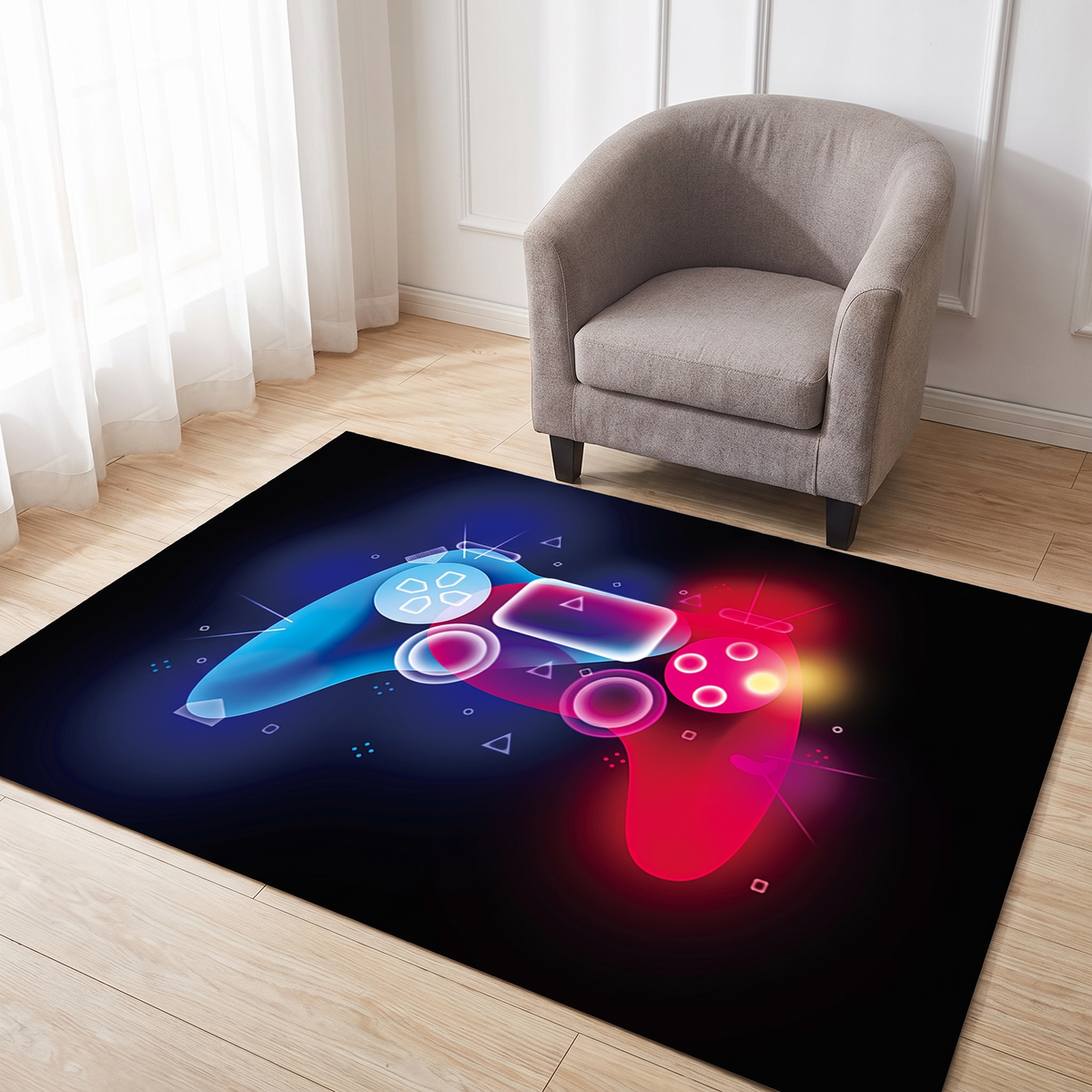 Cyberpunk Gaming Bedroom Rug, Multicolour lifestyle photo B