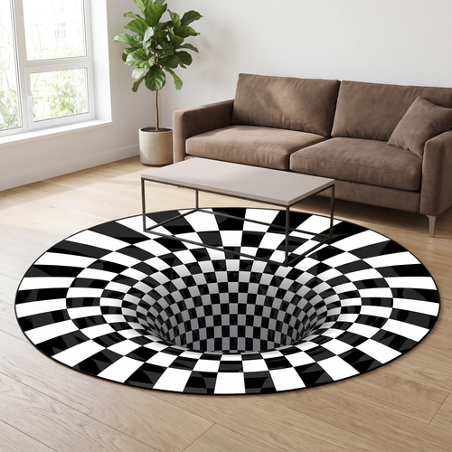 3D Vortex Illusion Round Rug, Multicolour lifestyle photo A