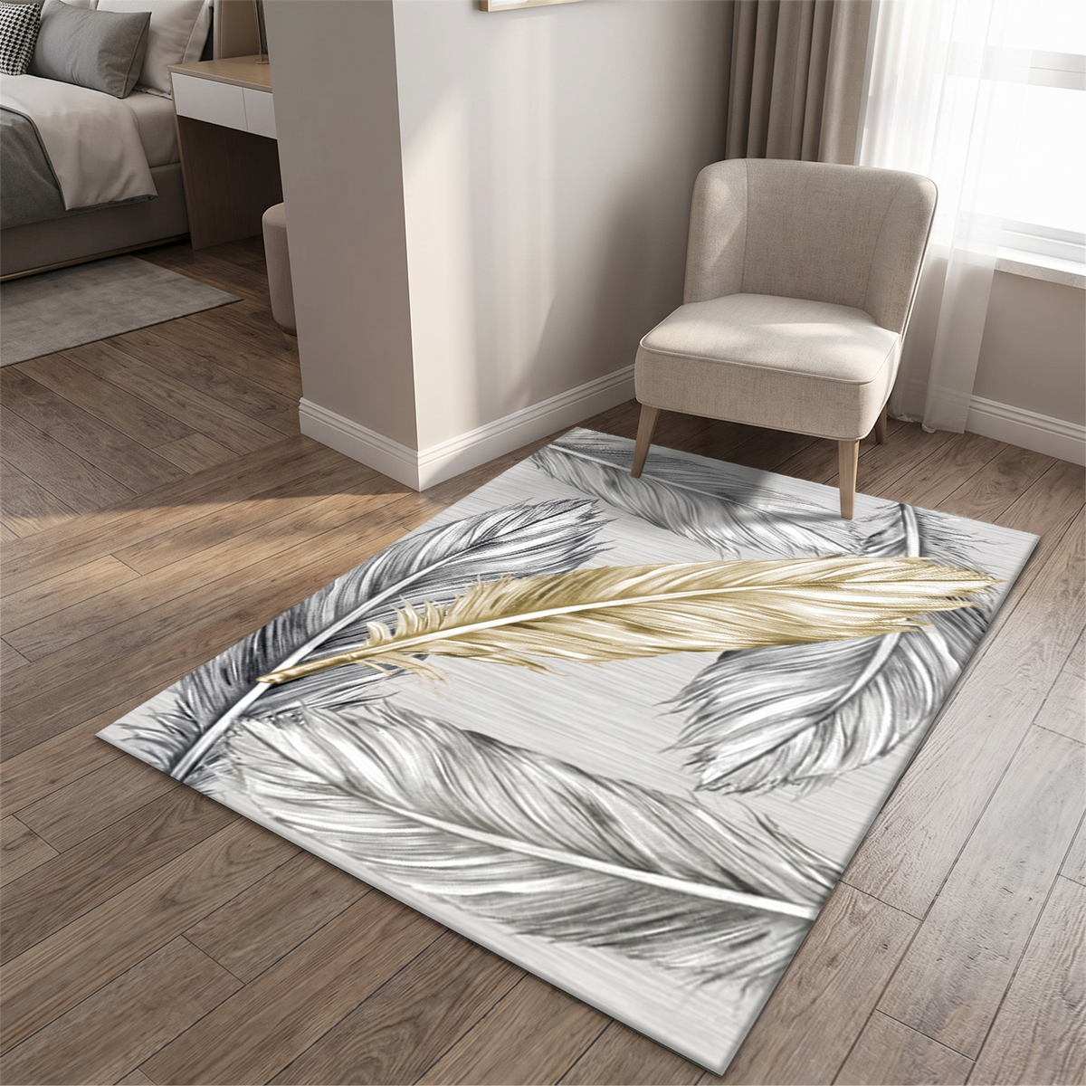 Feather Print Bedroom Rug lifestyle photo B