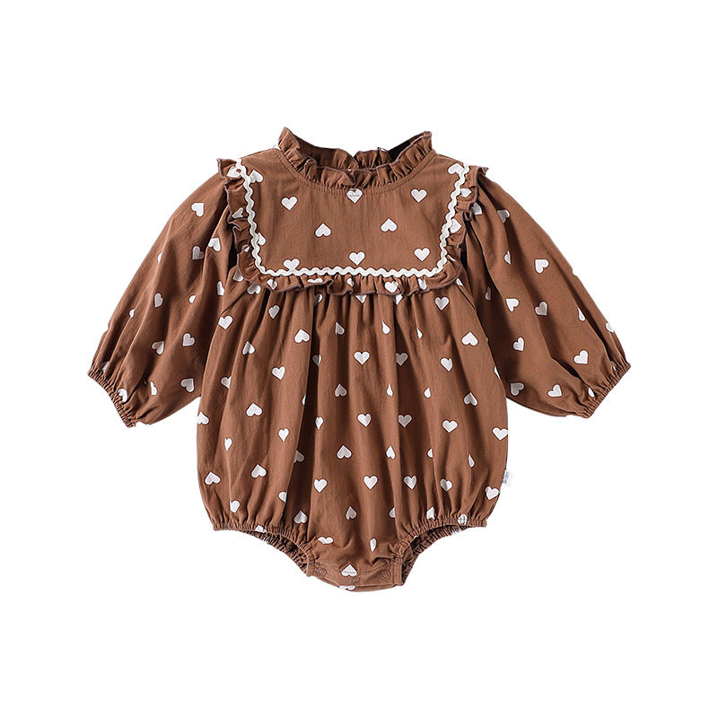 Spring New Arrival Baby Girls Long Sleeves Simple Heart Pattern Onesies-1