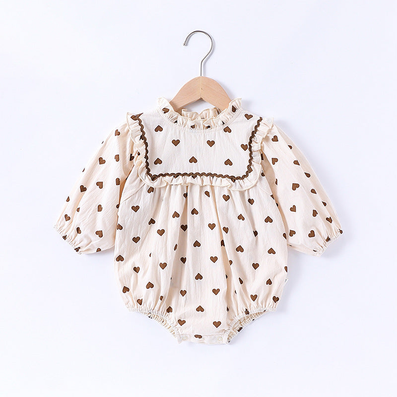 Spring New Arrival Baby Girls Long Sleeves Simple Heart Pattern Onesies-2