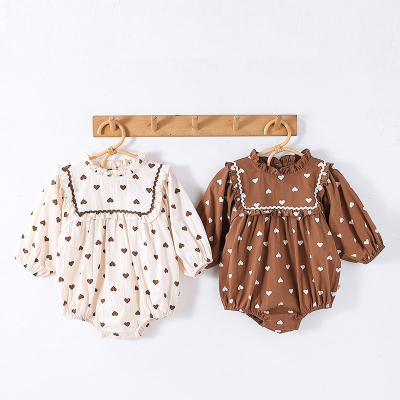 Spring New Arrival Baby Girls Long Sleeves Simple Heart Pattern Onesies-0